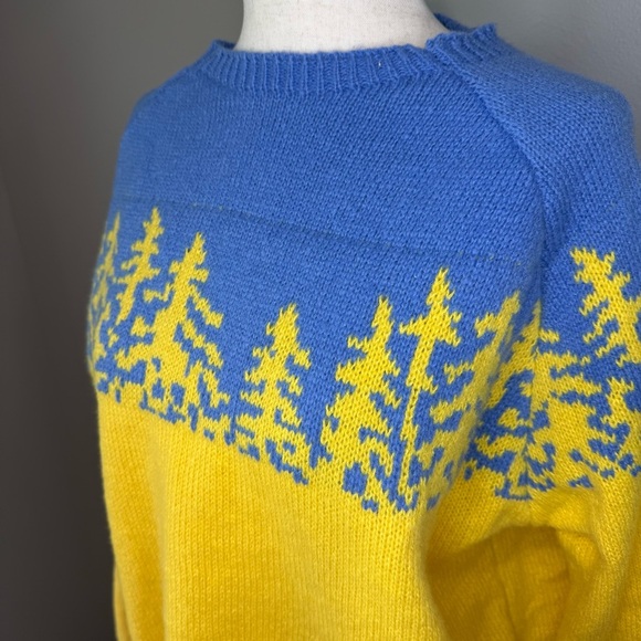 Yellow & Blue Tree Line Knit Sweater | Size XL - Picture 2 of 5